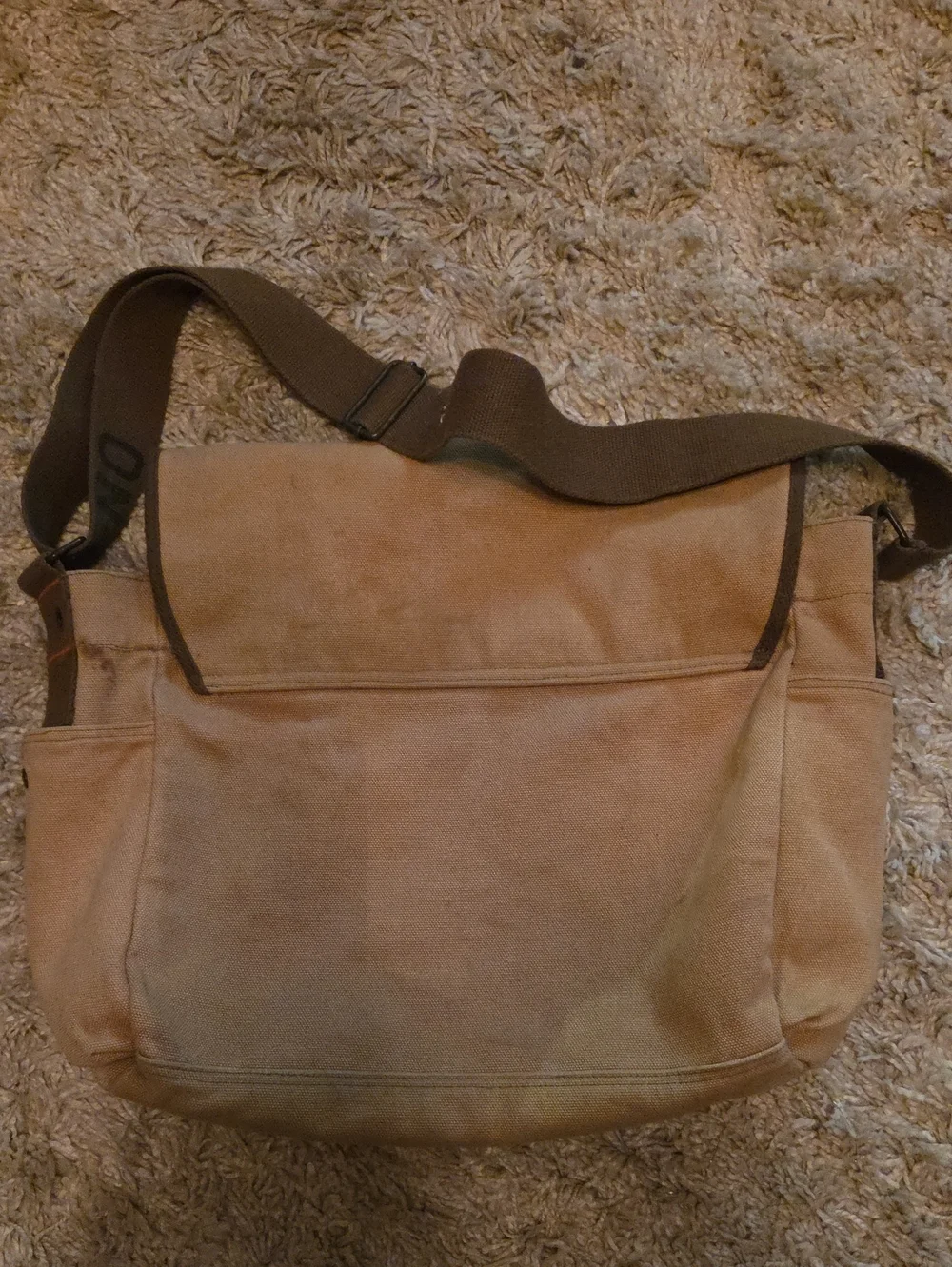 Old Navy Brown Canvas Messenger Bag with Dark Brown Trim